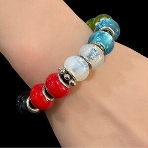 Premier Designs Colorful Beaded Bracelet With Silver Accents & Toggle Clasp
